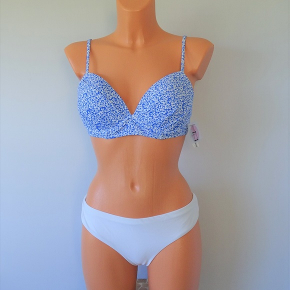 Raisins Junior Blue Halter Bandeau Swimsuit 2 Piece Bikini Set Cheeky Bottoms